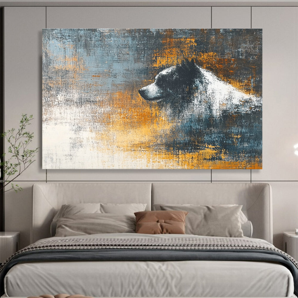 Abstract Dog Portrait Painting with Gray and Orange Tones DYP280