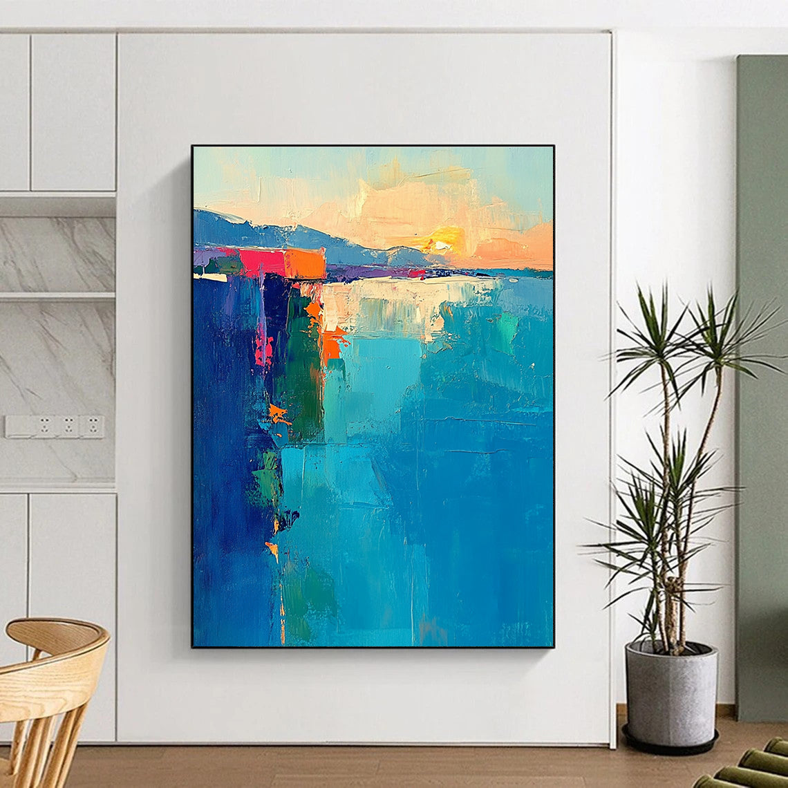 Colorful Coastal Scene Abstract Painting with Vibrant Hues GER400