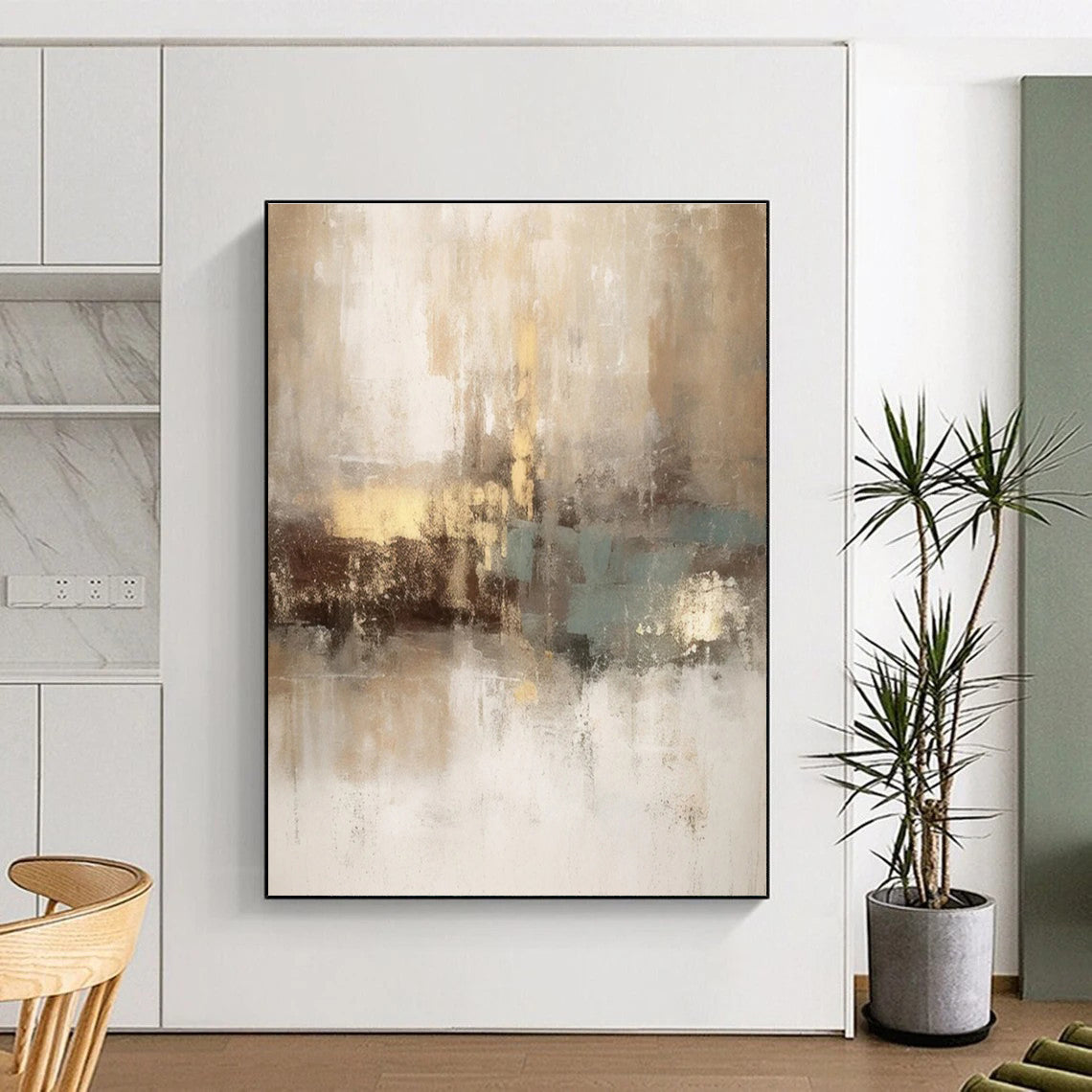 Beige and Brown Abstract Painting with Subtle Color Blends ADGE068