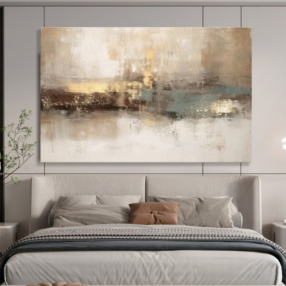 Beige Brown Teal Abstract Painting THY069