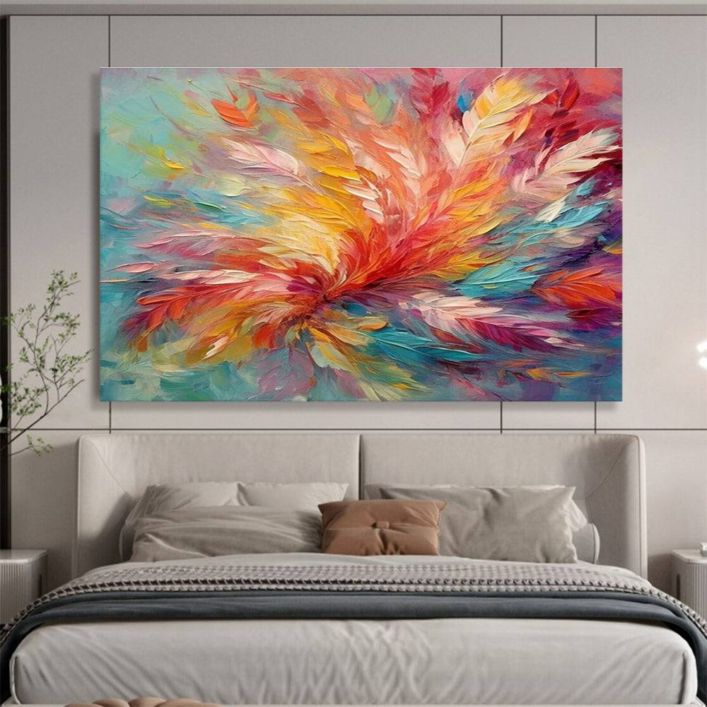 Feather - Like Color Burst Abstract Painting with Soft and Bold Tones THY302