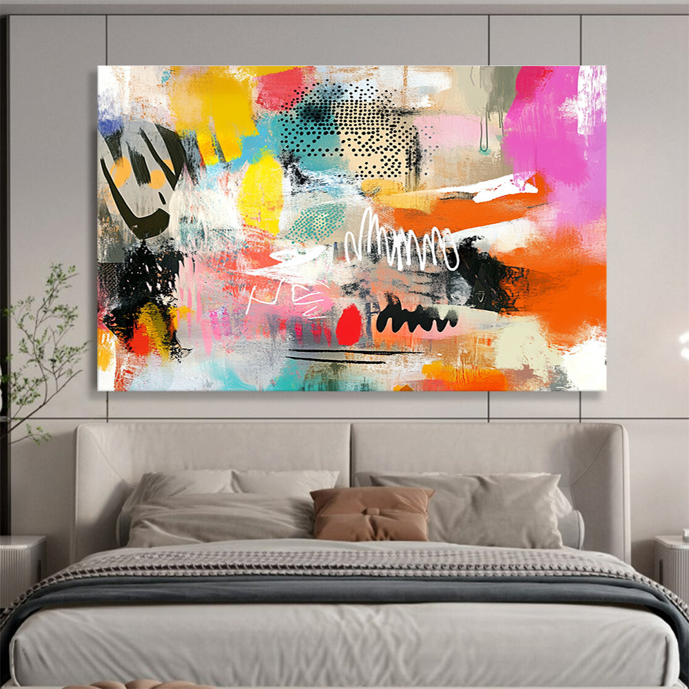 Colorful Mixed Media Abstract Painting with Dots and Lines DYP168