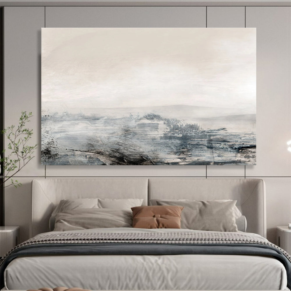 Muted Landscape Abstract Painting with Soft Grey and Beige Tones THY136