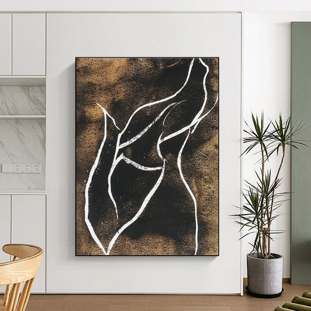 Line - Art Abstract with White Lines on Brown GER304