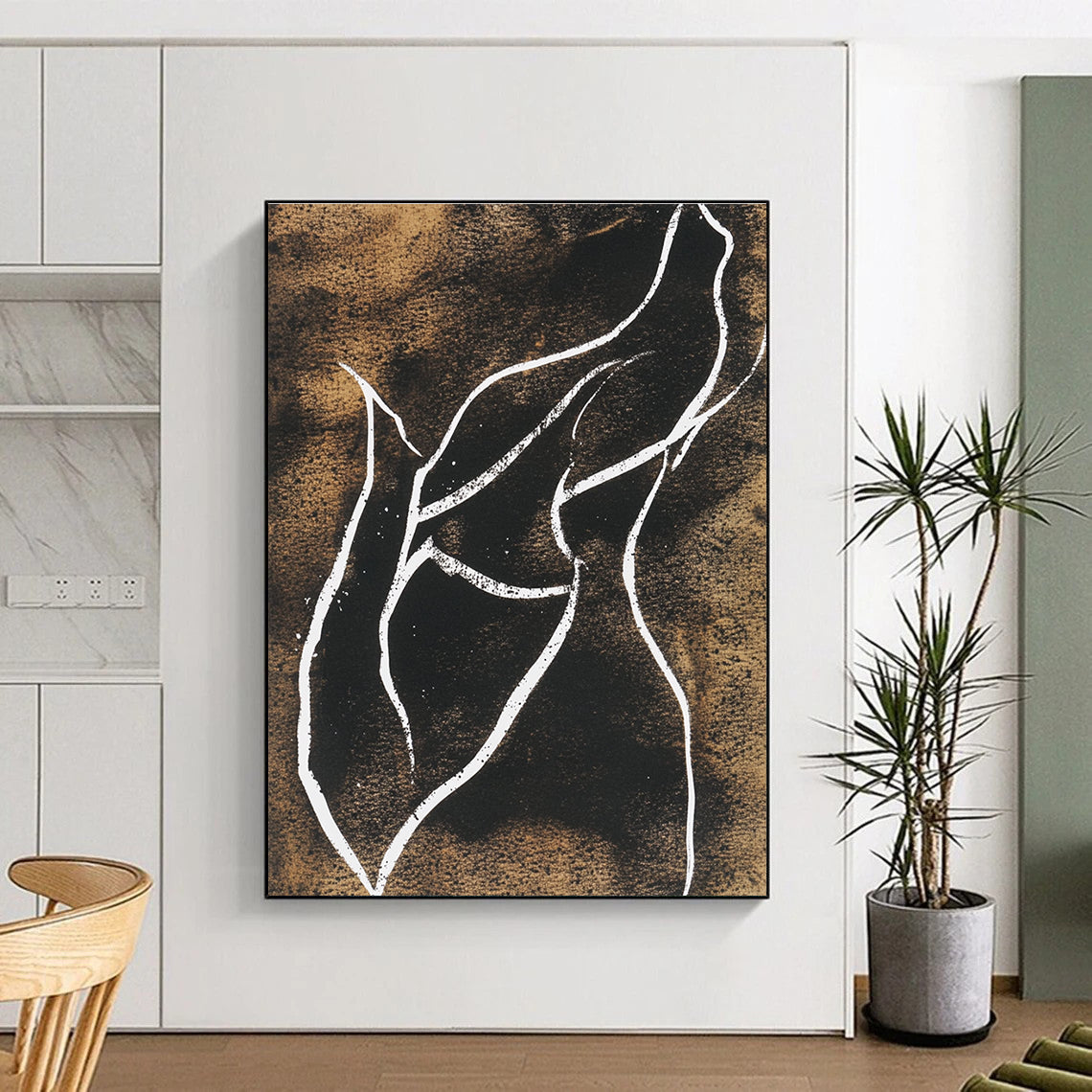 Line - Art Abstract with White Lines on Brown GER304
