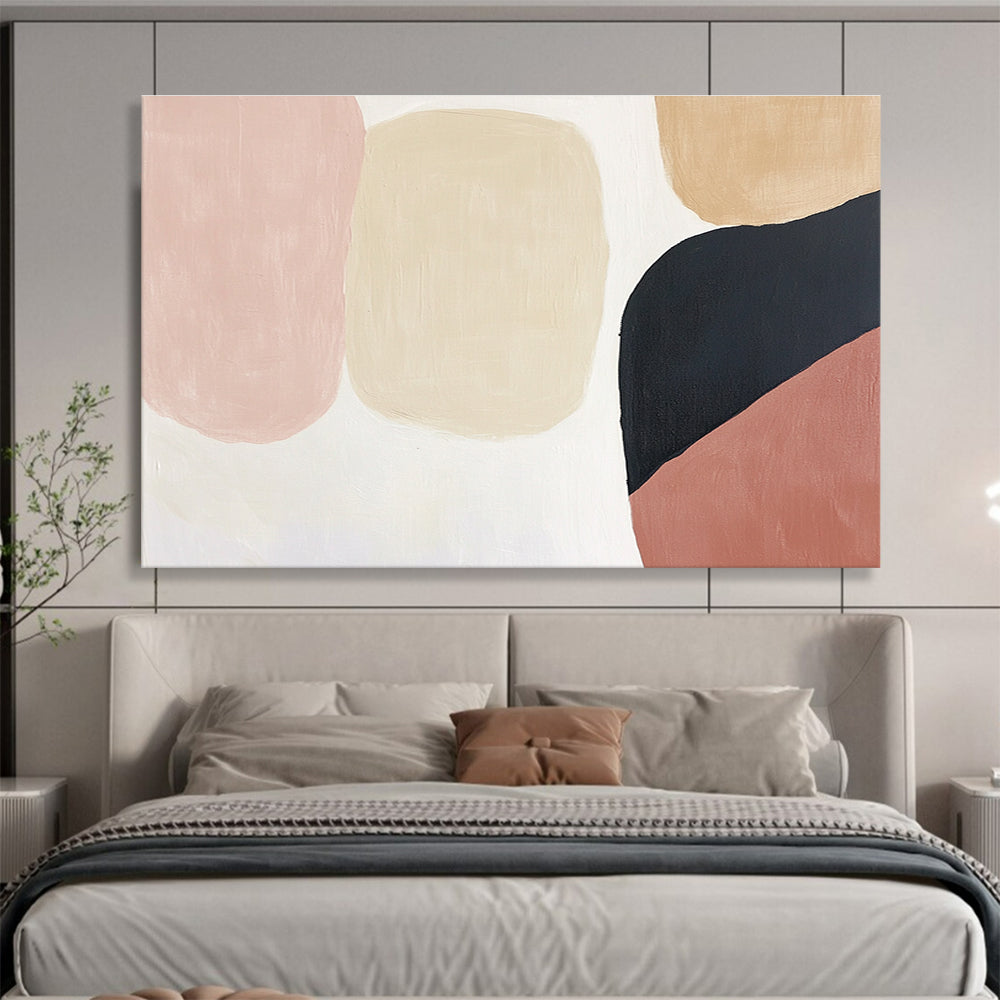 Abstract art in soft pink, beige, and black hues on a clean white background perfect for modern decor and elegant spaces.SC279