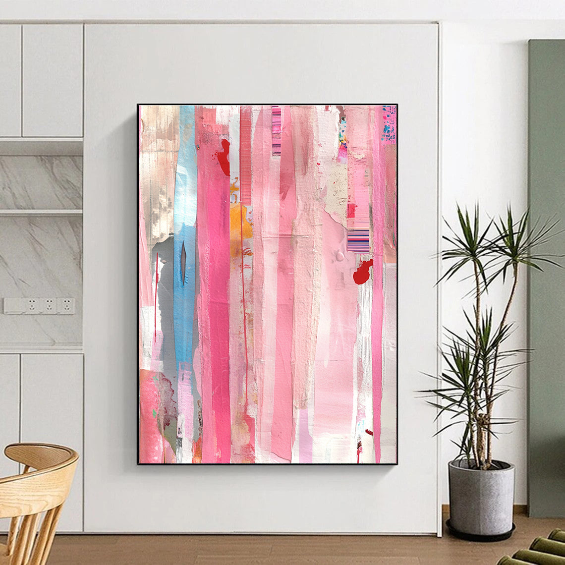 Pink Striped Collage Abstract with Colorful Inserts GER258