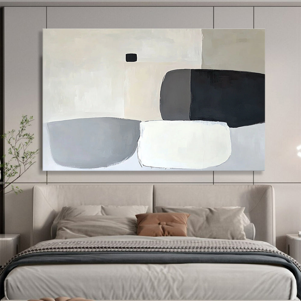 Geometric Shapes in Neutrals Abstract Painting with Gray Black and White Tones DYP586