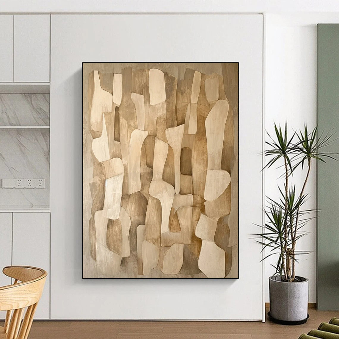 Beige Brown Abstract Geometric Painting ADGE021