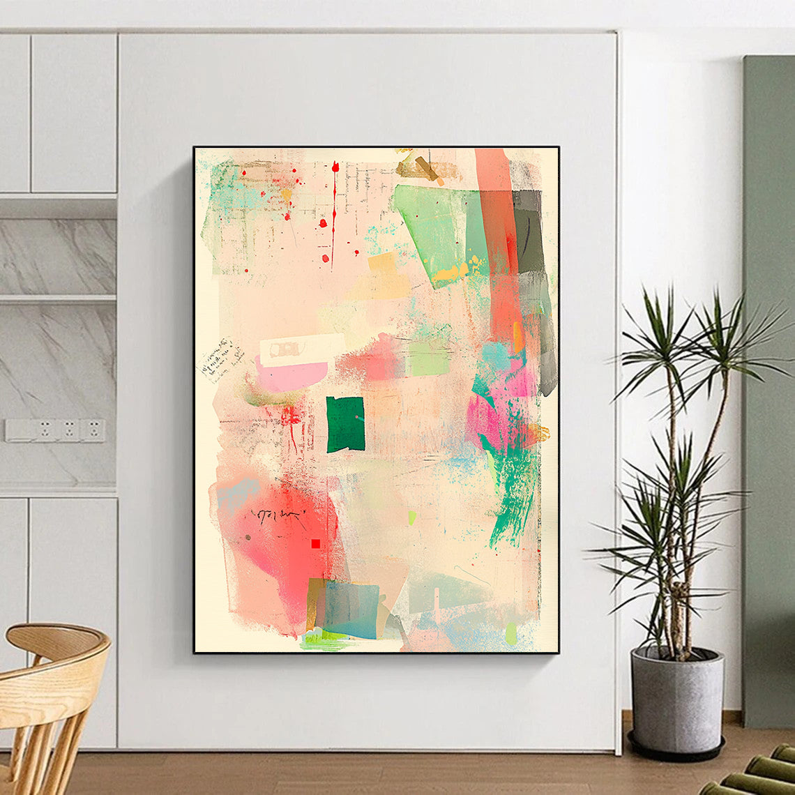 Colorful Collage Abstract Painting with Mixed Media Elements GER076