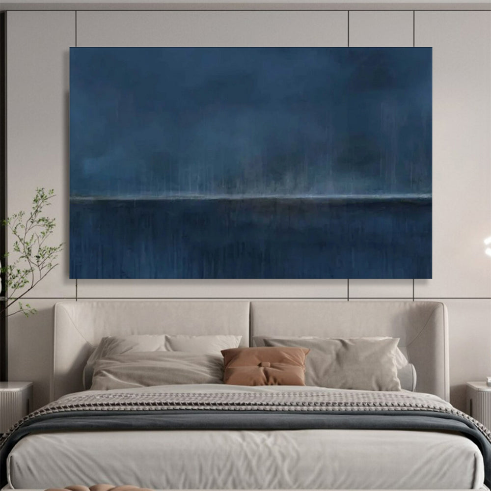 Moody Night Sky Abstract Painting with Deep Blue Tones THY272