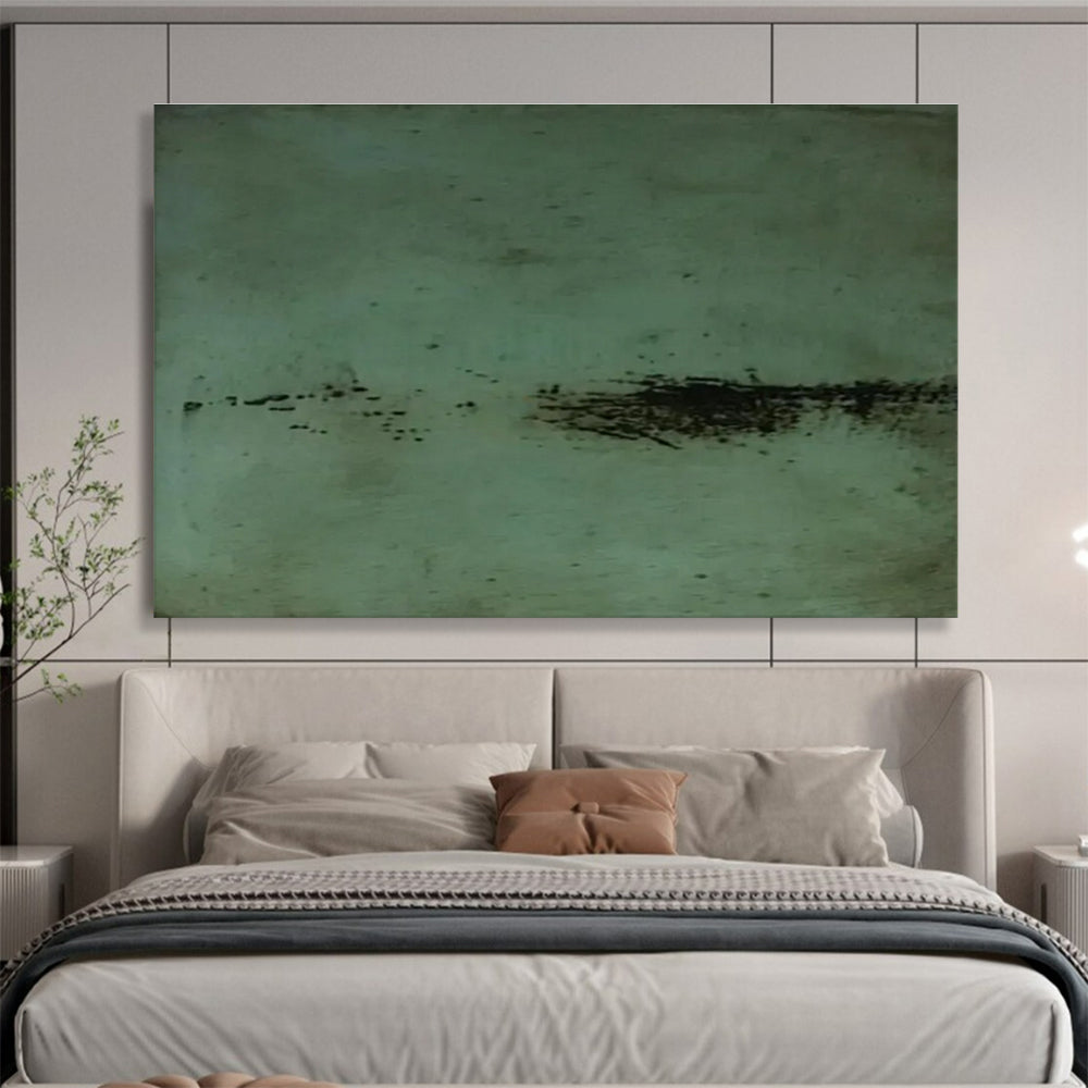 Green Textured Abstract Painting with Minimalist, Organic Feel THY395