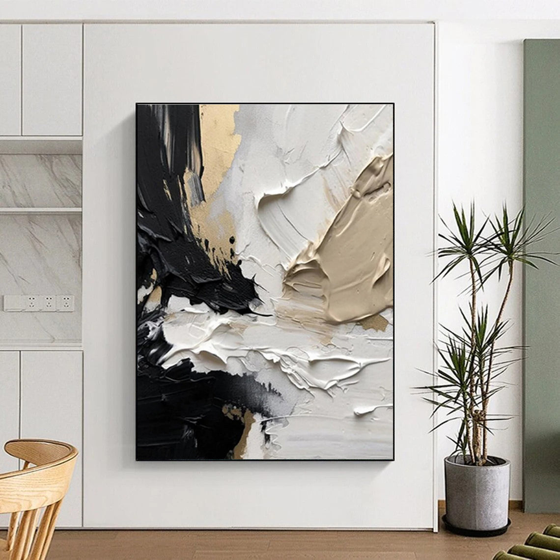 Black White and Gold Textured Abstract Painting ADGE301