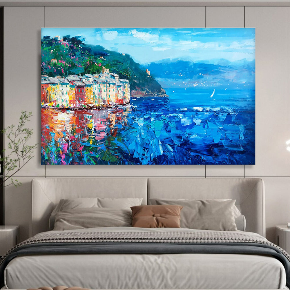 Coastal Village Reflection Abstract Painting THY442
