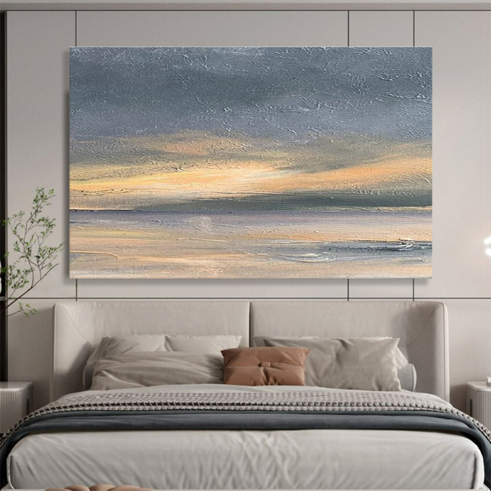 Textured Grey Orange Sea Sunset Abstract Painting THY016