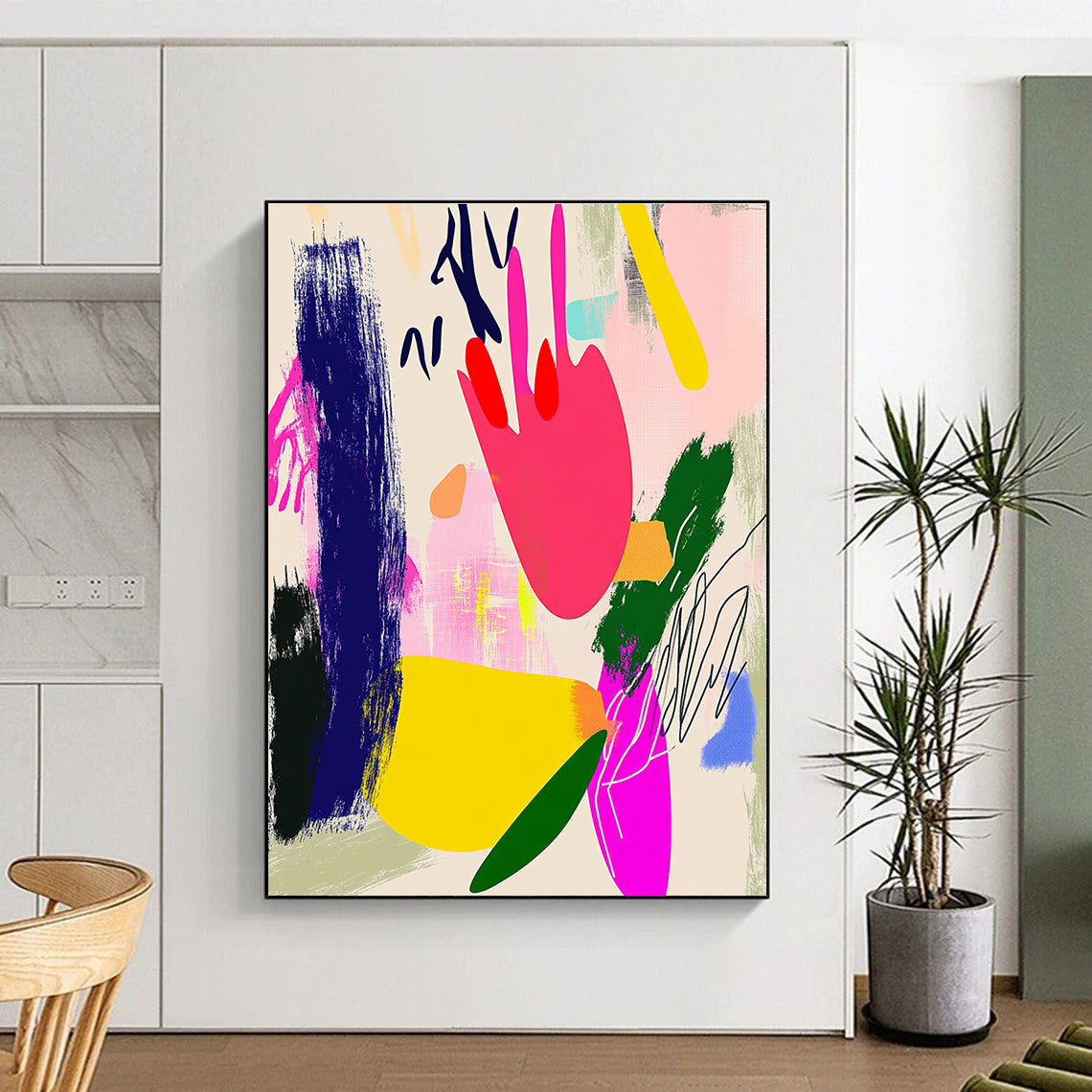Vibrant Color Block Abstract with Pink, Yellow, and Green GER312