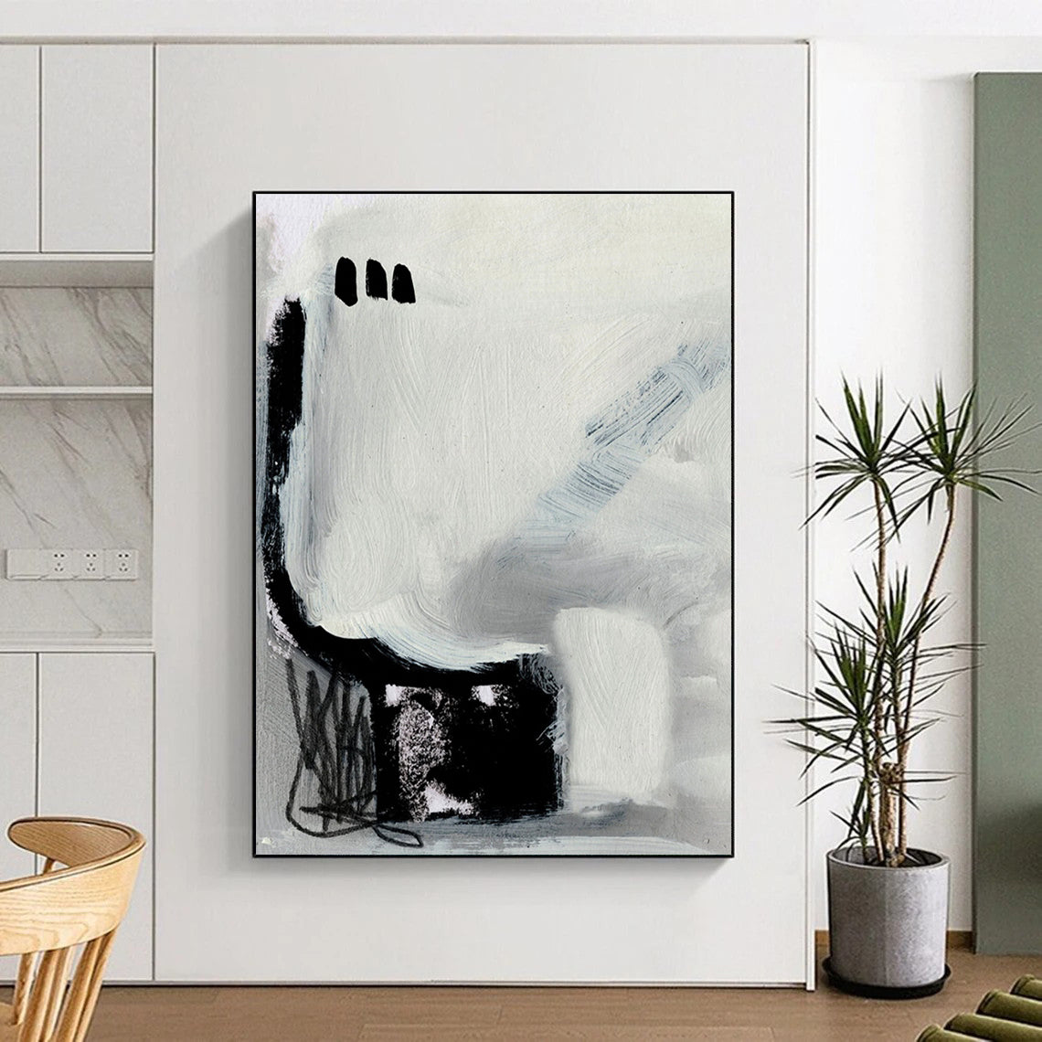 Small - scale Minimalist Abstract with Gray and Black Elements Painting ADGE205
