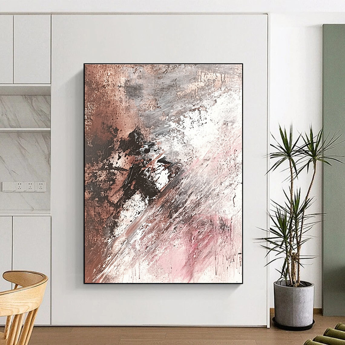 Brown Gray and Pink Abstract Painting with Subtle Drips GER673