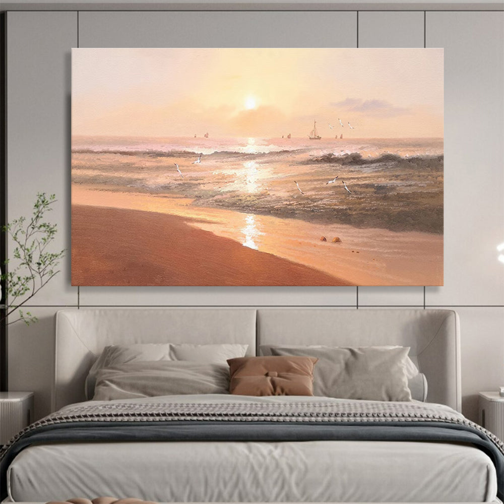 Warm Seaside Sunset Abstract Painting with Golden Hues THY266