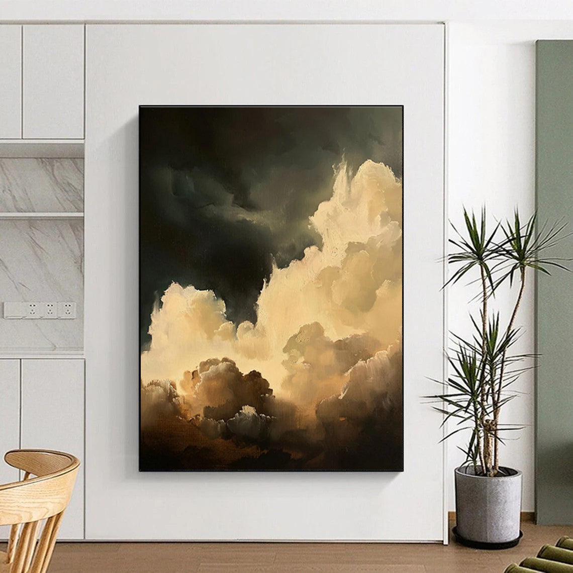 Cream Clouds Dark Sky Abstract Painting ADGE022