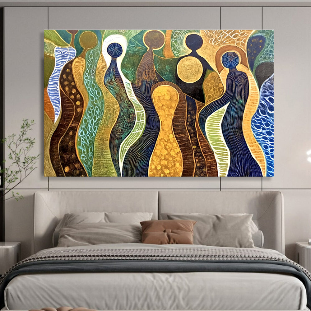 Abstract Figure Forms Painting with Earthy and Blue Tones DYP578