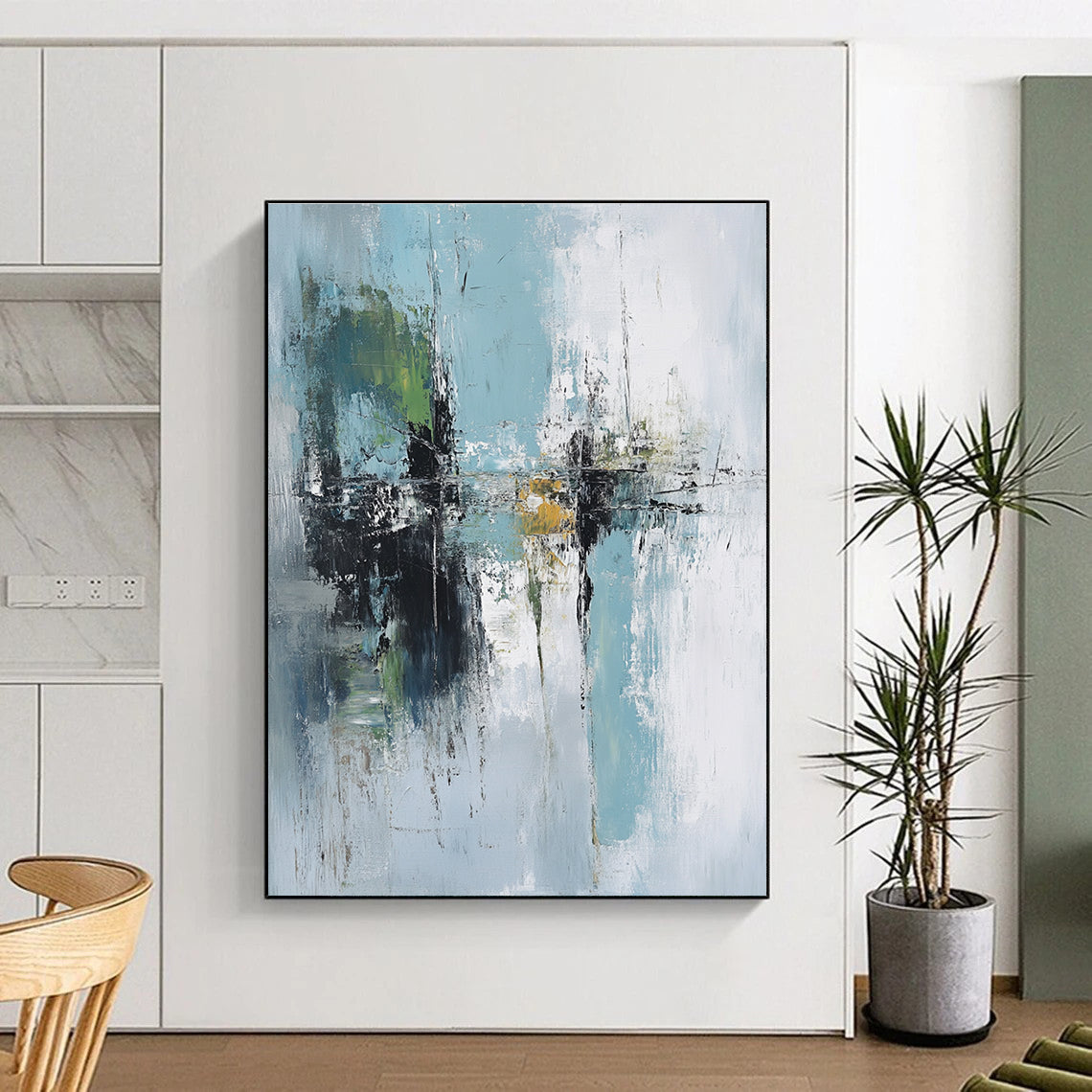 Light Blue Green Abstract Painting with Subtle Reflections GER758