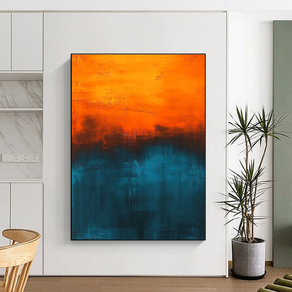Orange and Teal Abstract Painting with Bold Color Contrasts GER658