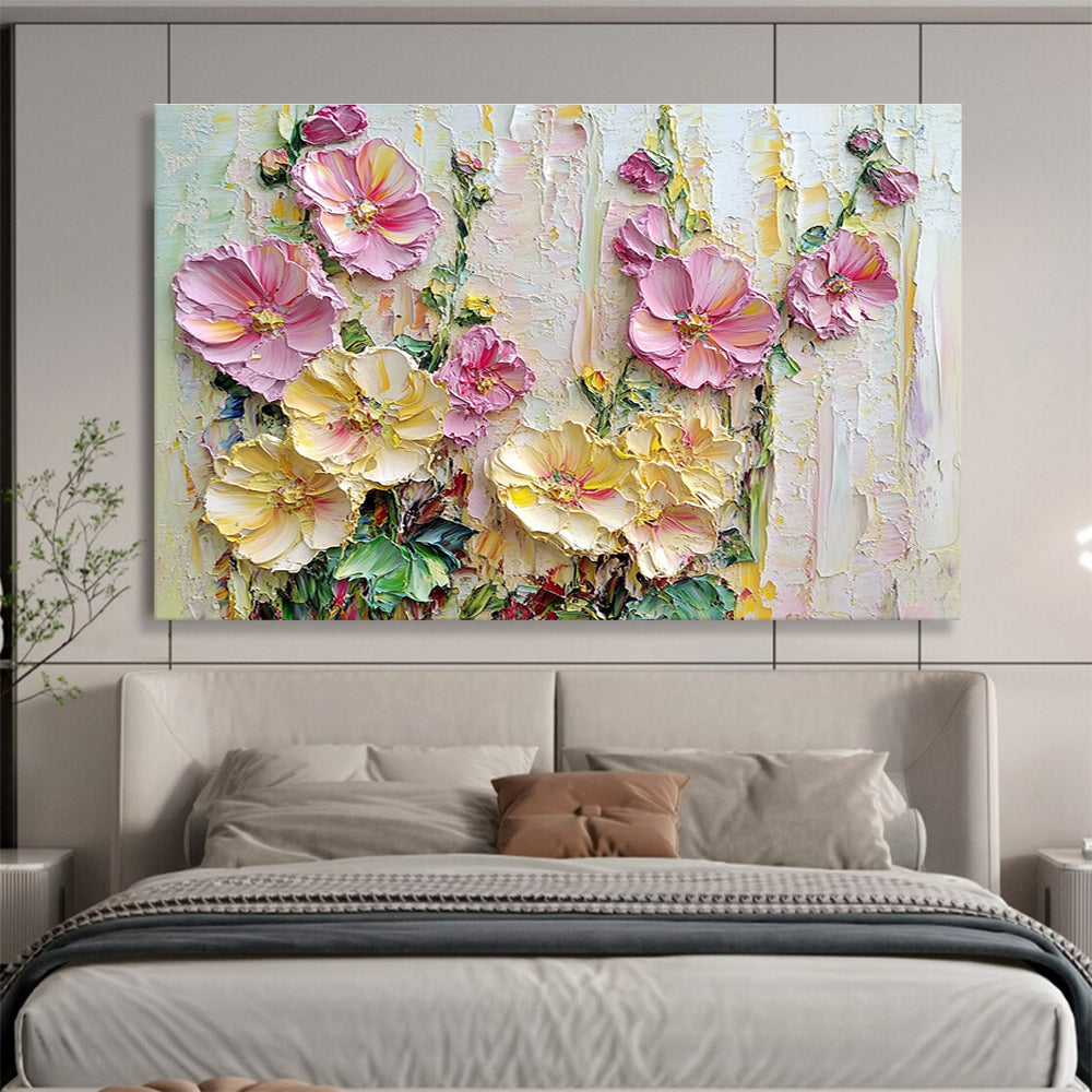 Textured Floral Abstract Painting with Pink and Yellow Hues DYP600