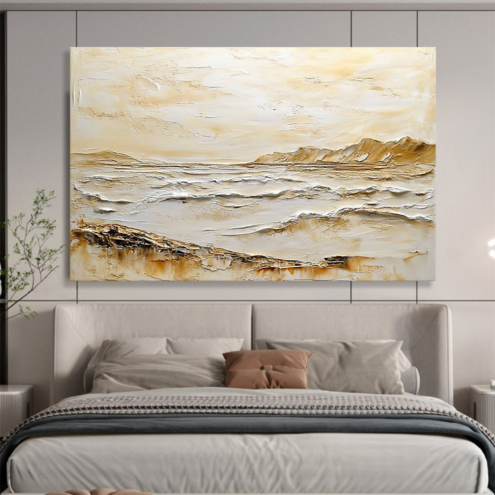 Textured Coastal Landscape Abstract Painting with Beige and White Impasto DYP618
