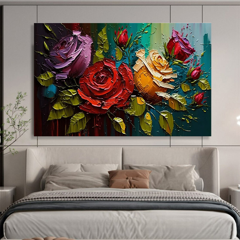 Textured Rose Bouquet Abstract Painting with Rich Color Palette THY303