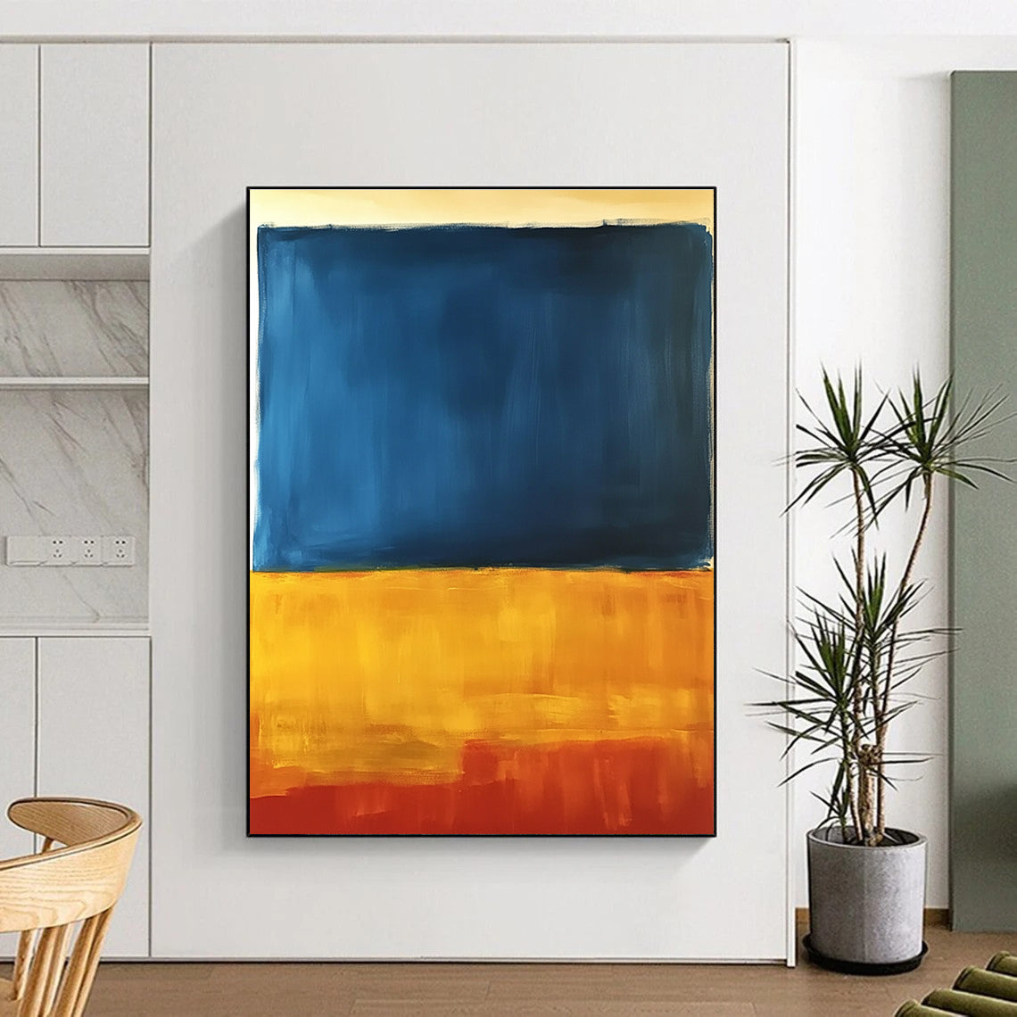 Blue and Yellow Abstract Gradient Painting with Subtle Textures GER221