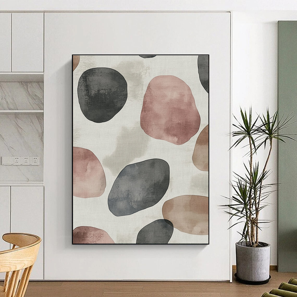 Watercolor - Style Dot Abstract Art with Gray, Pink, and Brown GER261