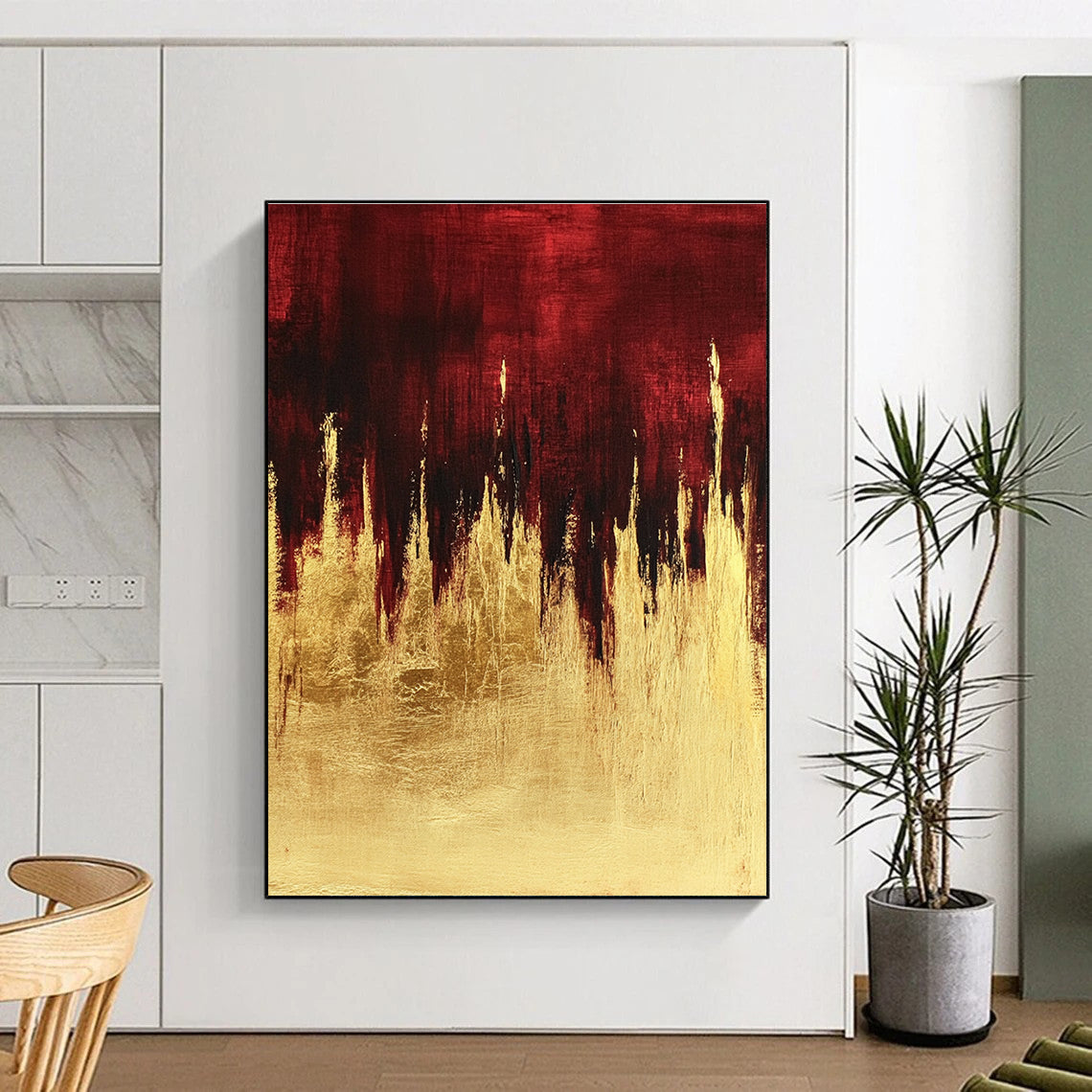 Red Gold Abstract Painting with Dramatic Drips GER729