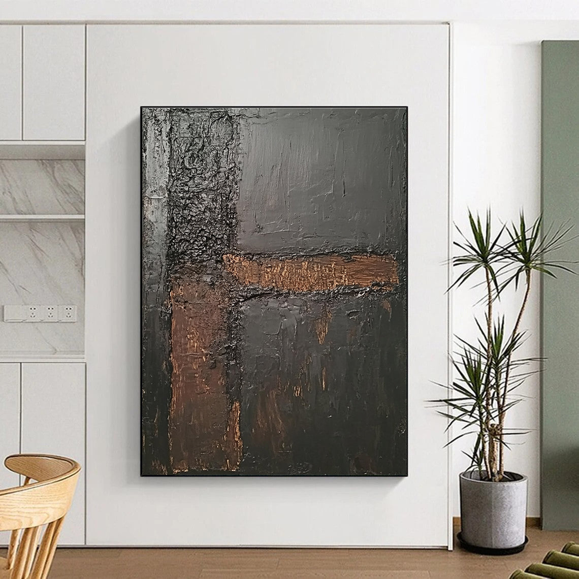 Black and Brown Abstract Painting with Textured Surfaces GER088