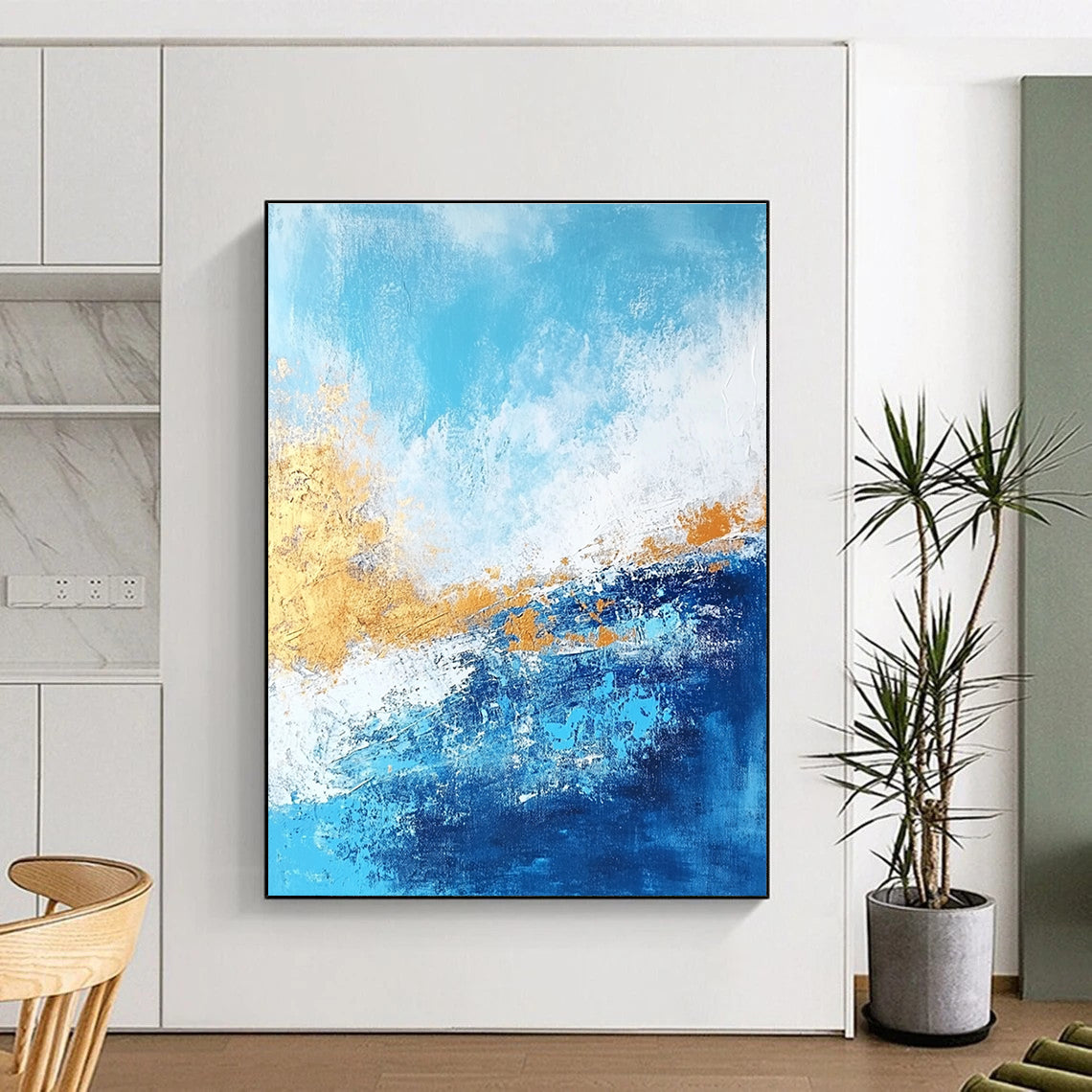 Blue and Gold Abstract Painting with Coastal Rhythms GER384