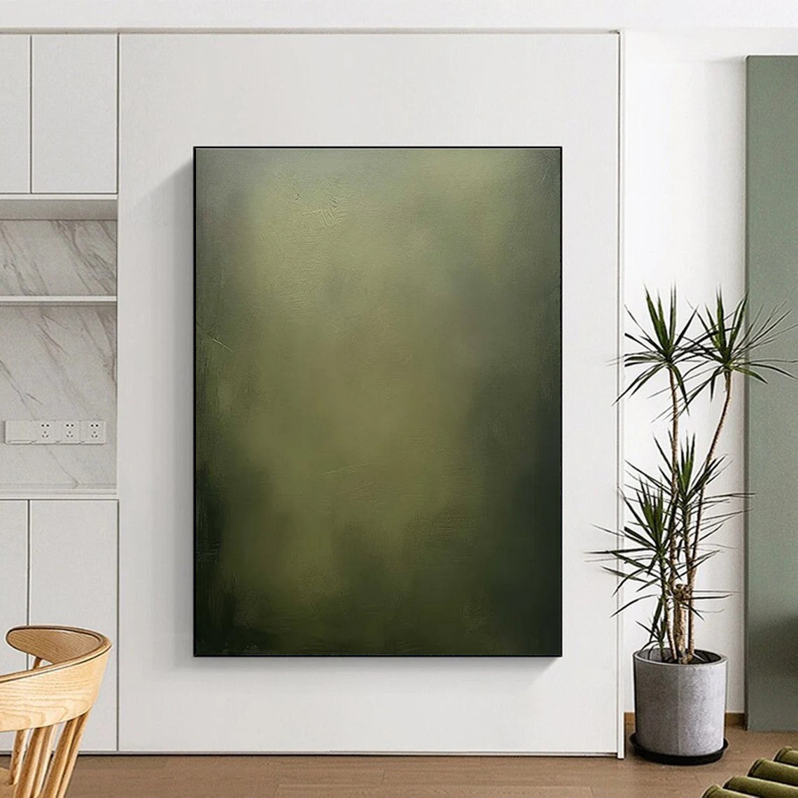 Olive Green Gradient Abstract Painting with Subtle Depth ADGE486