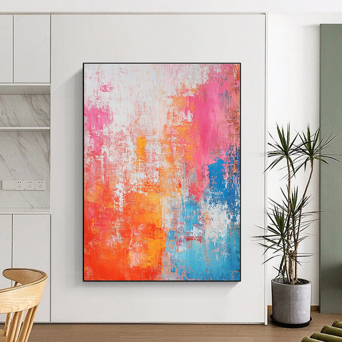 Colorful Textured Abstract Painting with Pink Orange and Blue GER691