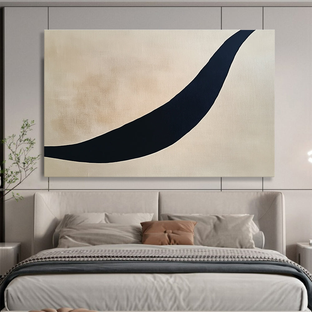 Curved Black Line on Beige Abstract Painting with Minimalist Design DYP584