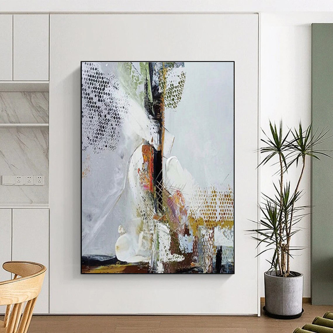 Grey Colorful Dotted Abstract Painting ADGE043