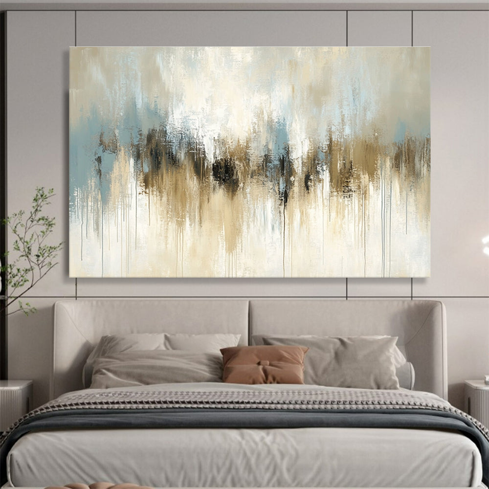 Beige and Blue Abstract Painting with Dripping Effects DYP171