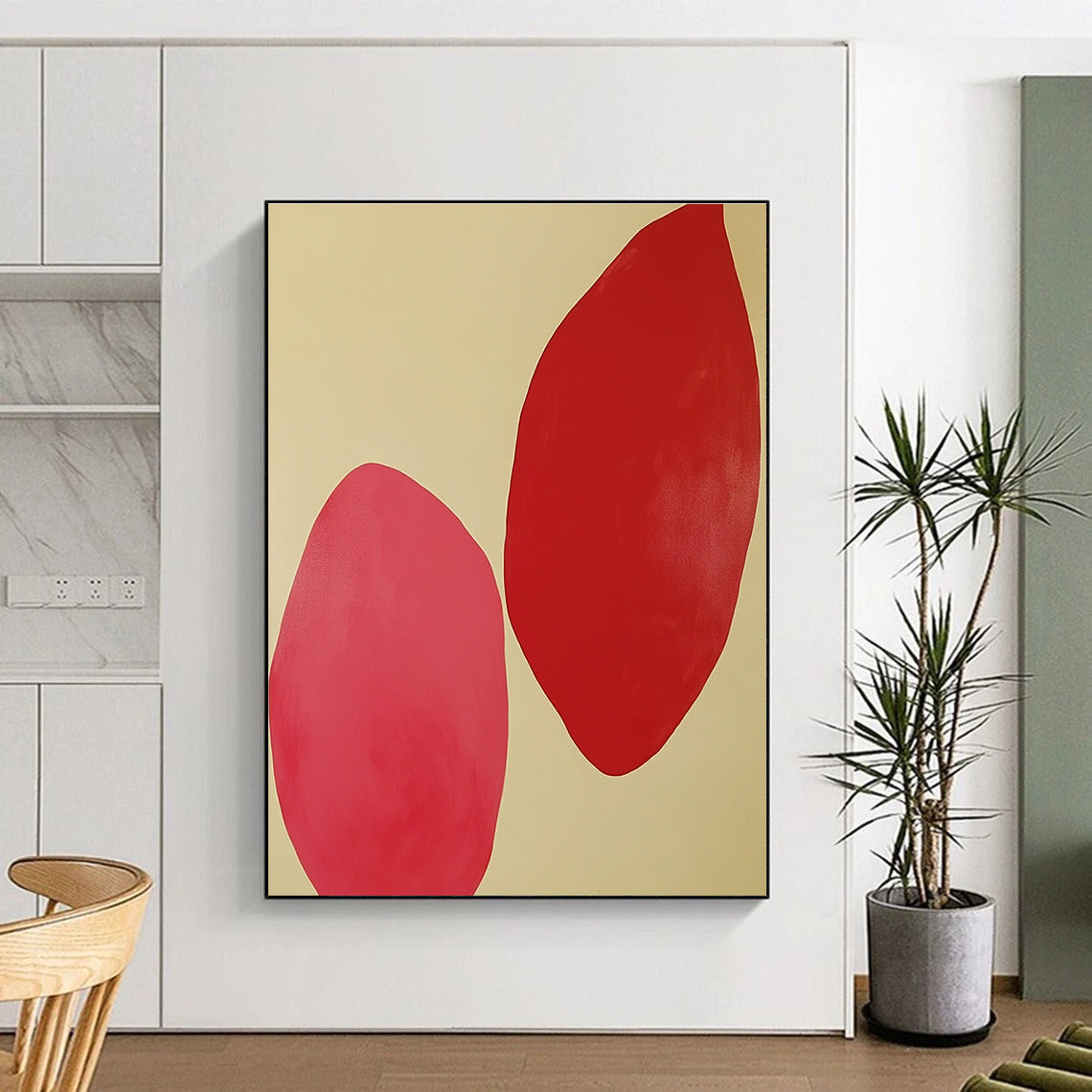 Minimalist Red Shapes Abstract Painting with Calm Simplicity GER538