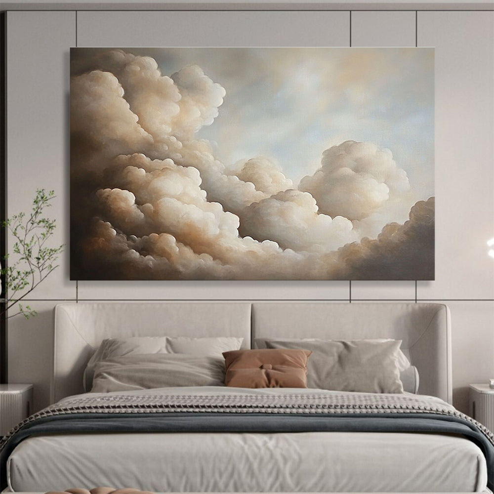 A large abstract oil painting featuring muted-colored clouds that evoke a serene atmosphere and invite deep contemplation.SC541