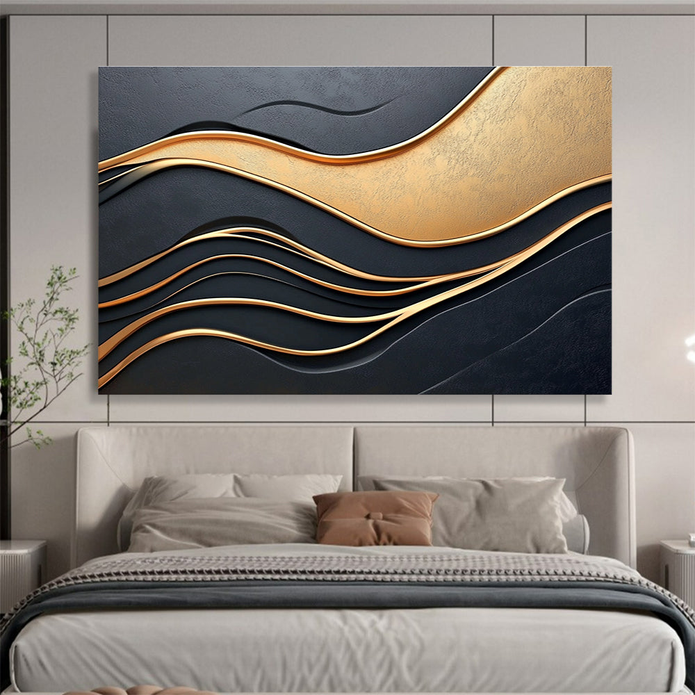 Black and Gold Waves Abstract Painting with 3D Effect DYP166