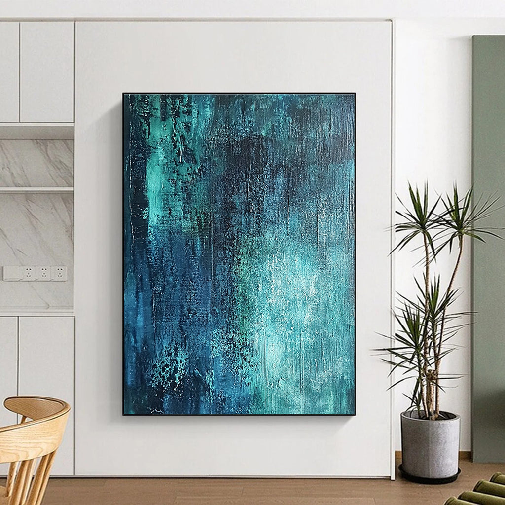 Deep Teal Textured Abstract Painting with Subtle Variations GER600