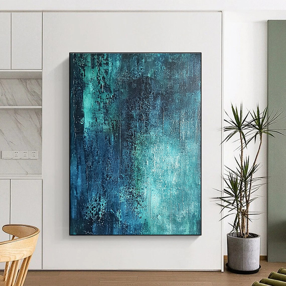 Deep Teal Textured Abstract Painting with Subtle Variations GER600