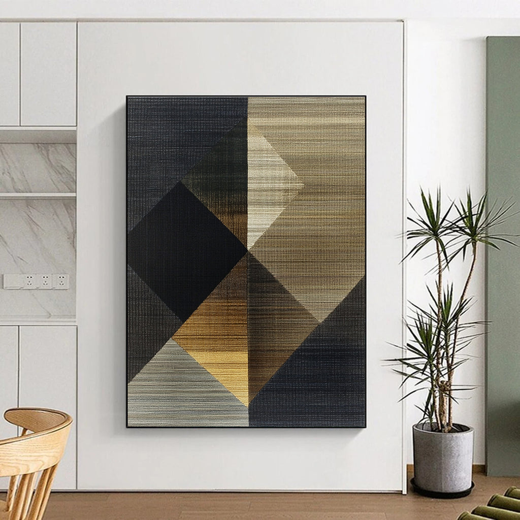 Geometric Abstract Art with Gold, Black, and Brown Textures GER263