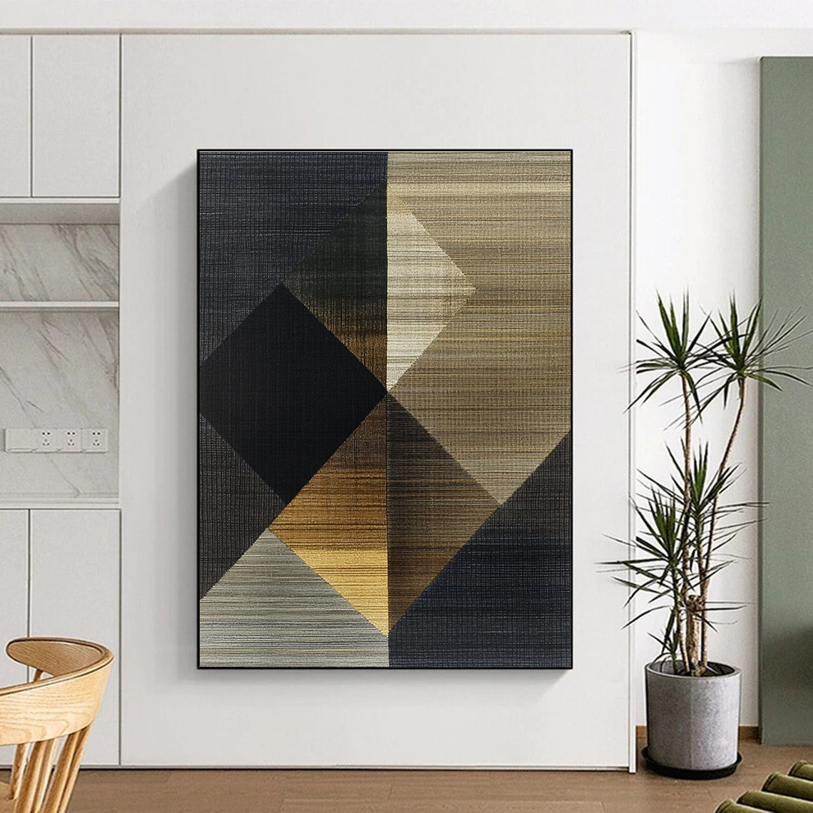 Geometric Abstract Art with Gold, Black, and Brown Textures GER263