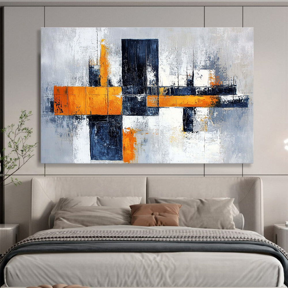 Gray Orange and Black Geometric Abstract Painting with Dynamic Composition DYP259