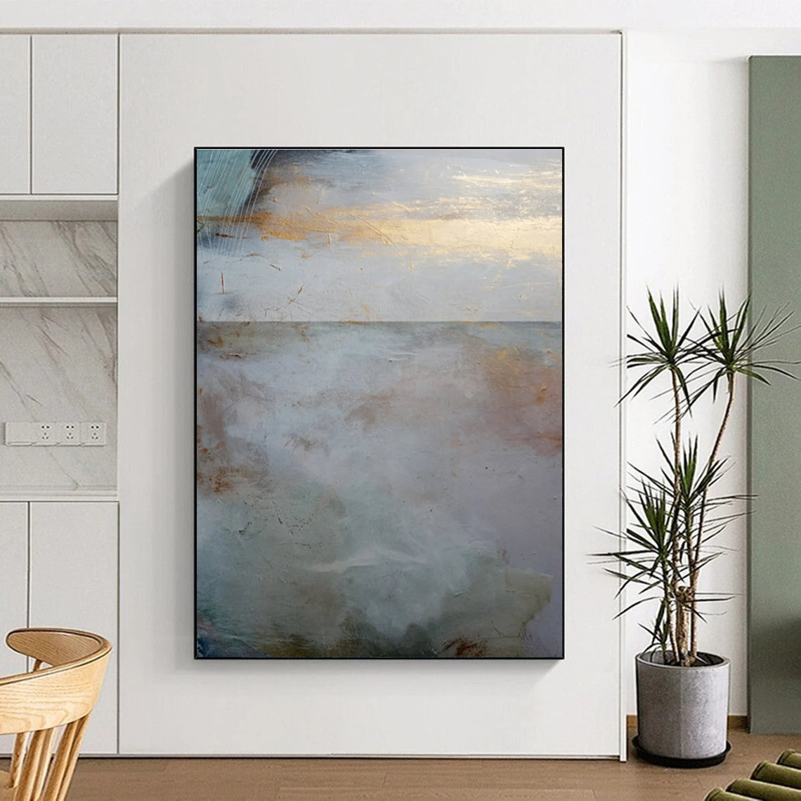 Coastal Abstract with Gold and Soft Tones Painting ADGE173