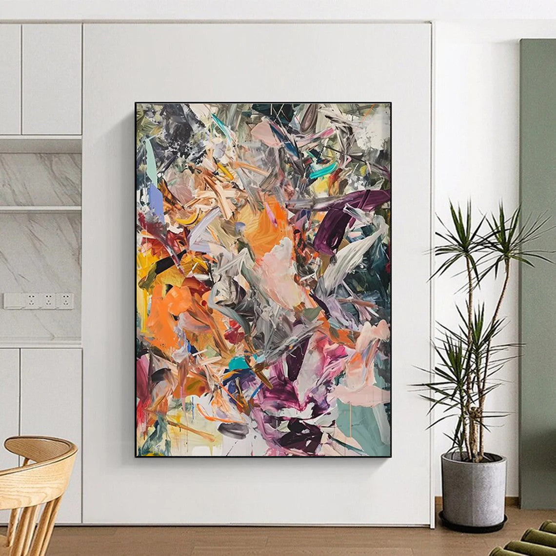 Dynamic Color Fusion Abstract Painting with Energetic Brushstrokes ADGE098